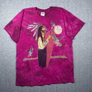 Vintage The Mountain Gina Gray Native American T-Shirt Tie Dye Pink Size XL 95’